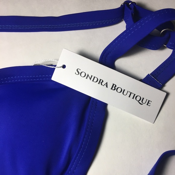 Sexy blue strappy padded swimsuit bikini - Picture 3 of 4